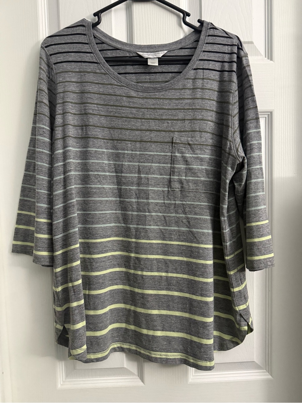 Christopher & Banks Grey Striped Top with Yellow Stripes